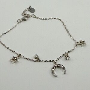 Y2K Celestial Charm Bracelet Silver Tone Moon and Star Crystal Jewelry Gift 90s